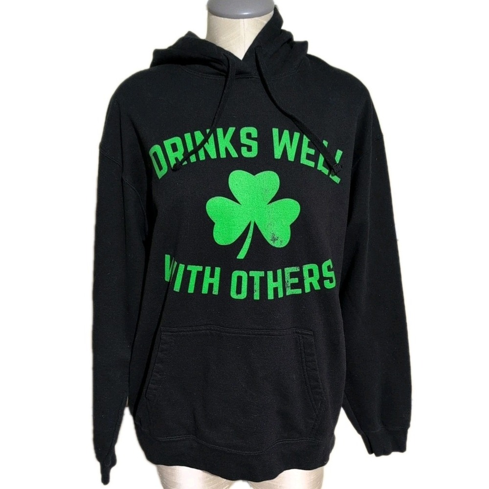 Drinks Well With Others Irish Men's XL Hooded Sweatshirt Funny Drinking Party...